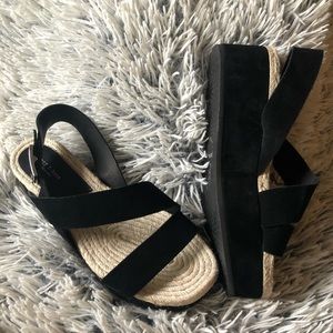 Rag and Bone Black Suede platform sandals neon 7.5